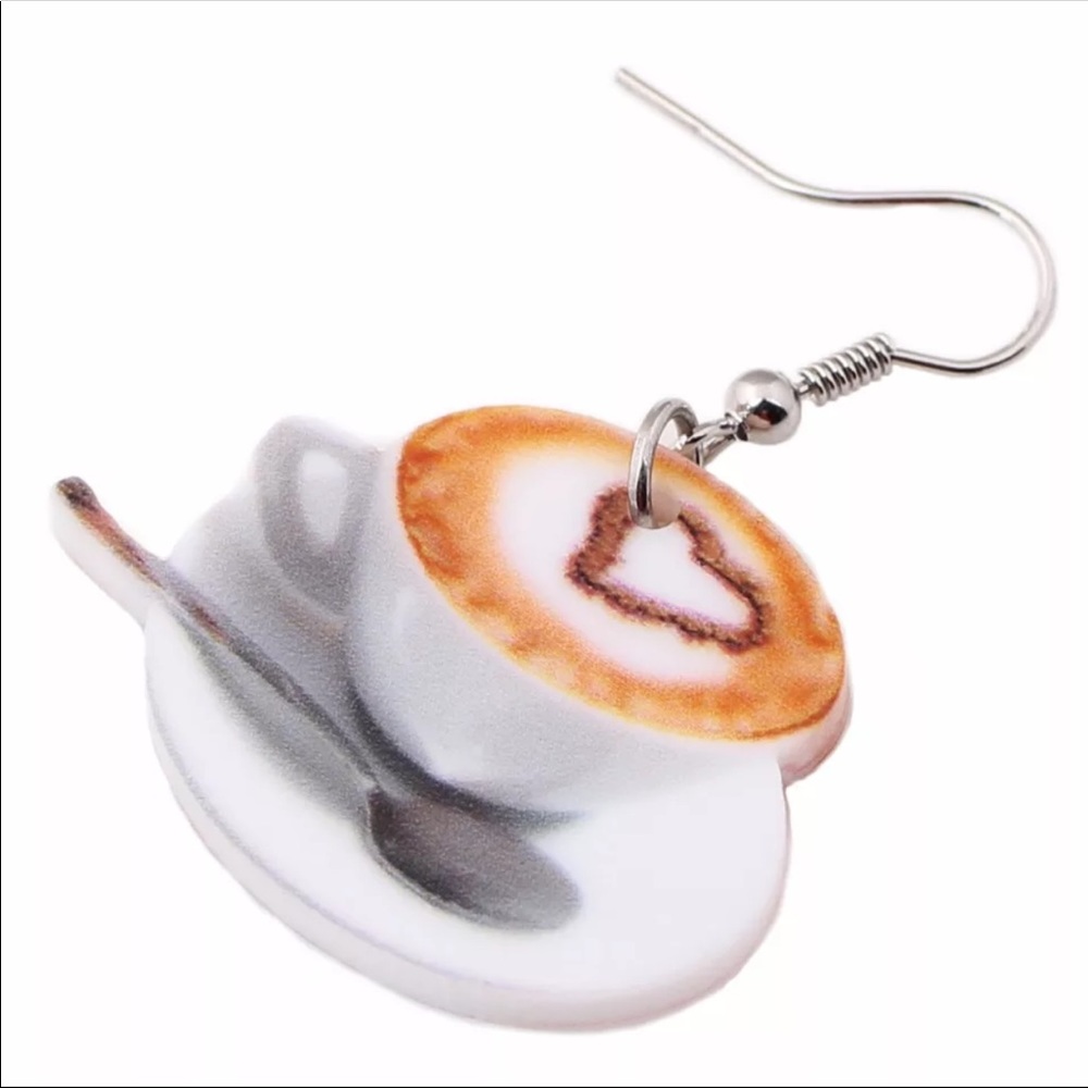 Coffee Cup and Saucer with Spoon Acrylic Earrings - Picture 5 of 6